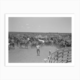 Horses In The Corral, Cowboy Has Just Roped One Of Them, Cattle Ranch Near Spur, Texas By Russell Lee Art Print
