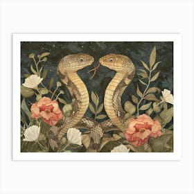 Floral Animal Illustration Cobra 3 Art Print