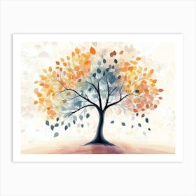 Colorful Tree Of Life. With Leaves On Hanging Branches 1 Art Print