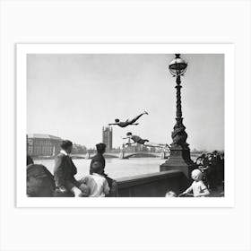 Diving Into Thames River, London, Vintage Black and White Photo Art Print