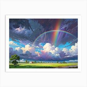 Rainbow Over A Field Art Print