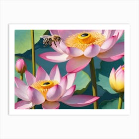 Bee On Lotus 1 Art Print