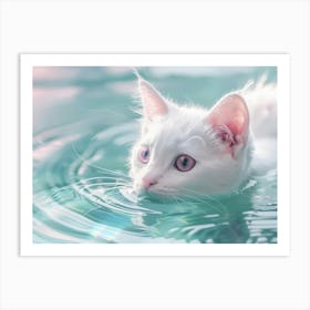 White Cat In Water Art Print