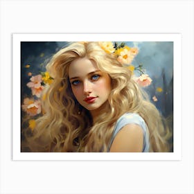 Upscaled A Oil Painting Blonde Young Girl With Flowers On Her Hair 09252673 E891 4424 952d 0352fe78acf1 Art Print