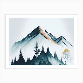 Mountain And Forest In Minimalist Watercolor Horizontal Composition 320 Art Print