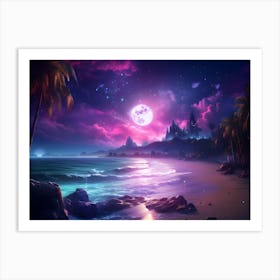 Full Moon At The Beach Art Print