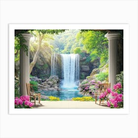 Landscape View Of The Waterfall Art Print