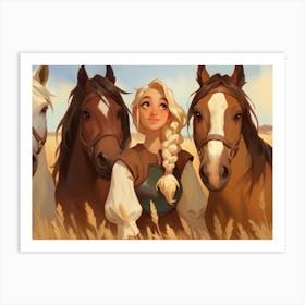 Three Horses In A Field Art Print