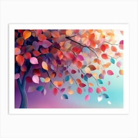 3D colorful tree with leaves on hanging branches 1 Art Print