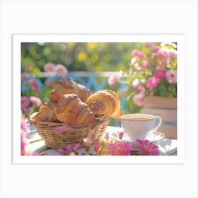 Cup Of Coffee And Croissants Art Print