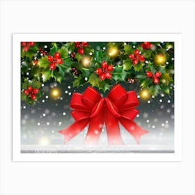 A Festive Christmas Greeting Symbolically Displayed Featuring Holly Fresh And Fiery Red Leaves Br (2) Art Print