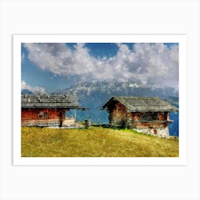 Two Huts On The Top Of The Mountains, Oil Painting Art Print