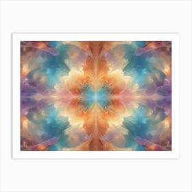 An Abstract Design With Swirling Colors In Shades Of Orange, Blue, Purple And Teal, Creating A Mesmerizing, Flower Like Pattern, With A Symmetrical, Repeating Structure Art Print