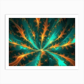 A Vibrant And Abstract Fractal Design Featuring Swirling, Intricate Patterns Of Teal And Orange, Creating A Dynamic And Eye Catching Image Art Print