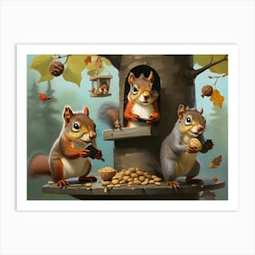 Squirrels In the tree seeds gone awry Art Print