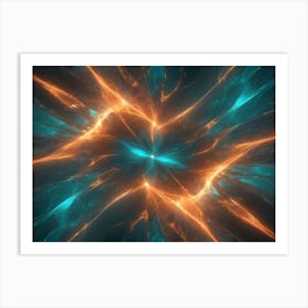 An Abstract Fractal Image Featuring A Cross Shaped Pattern With Glowing, Orange And Blue Lines Radiating Outwards From A Central Point Art Print