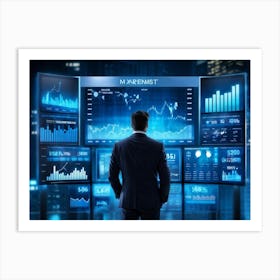 Businessman Looking At Stock Charts Art Print