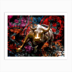 Bull On A Brick Wall Art Print