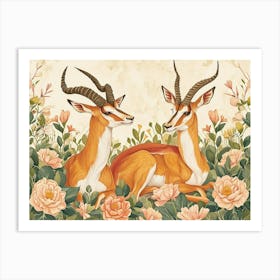 Floral Animal Illustration Antelope 1 Art Print