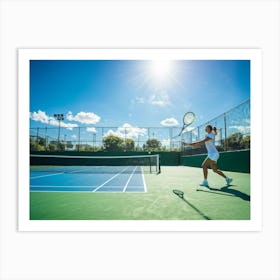 Tennis Match Showcasing An Active Lifestyle Bathed In The Golden Glow Of The Sun Action Packed Mome (2) Art Print