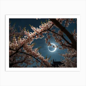 Full Moon In Cherry Blossoms Art Print