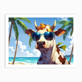 Cow On The Beach 1 Art Print