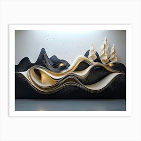 3d Wave Mountains Landscape Mable Art Print