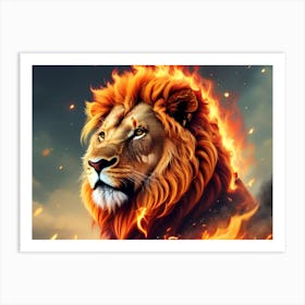 Lion On Fire Art Print