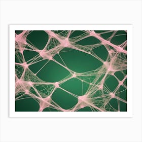 An Abstract Image Of A Delicate, Pink, Web Like Structure Against A Dark Green Background Art Print