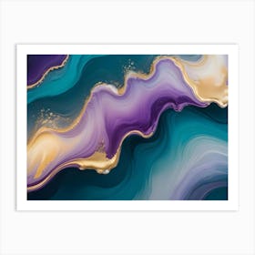 Abstract Background With Swirling, Fluid Lines In Shades Of Teal, Purple, And Gold, Resembling A Marbled Effect Art Print