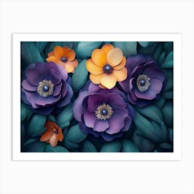 Art Design with Colorful Flowers and Leaves 3d Artwork Painting Art Print