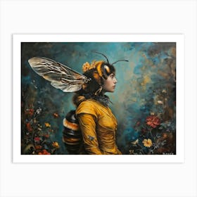 Surrealistic Painting Of A Human Bee Hybrid Regal With A Royal Bearing Depicted In A Side View Por Art Print