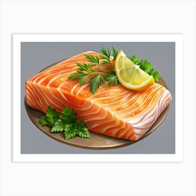 Raw Salmon Fillet With Lemon And Parsley Art Print