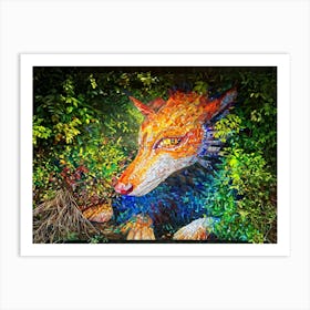 Photorealistic Digital Painting Of A Chimera Constructed From A Mosaic Of Colorful Leaves Expressio Art Print