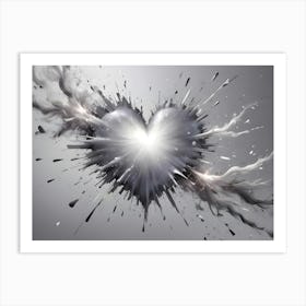 Abstract Image Of A Silver Heart Exploding Into A Burst Of Light And Particles Art Print