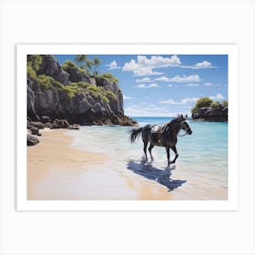 A Horse Oil Painting In Horseshoe Bay Beach, Bermuda, Landscape 1 Art Print