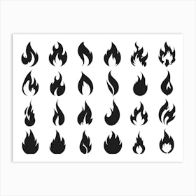 Black Fire Flame Set 3 Art Print