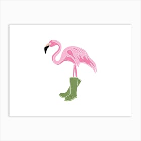 Flamingo In Wellington Wellie Boots, Fun Safari Animal Print, Landscape Art Print