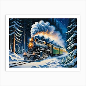 Christmas Train in the Woods 1 Art Print