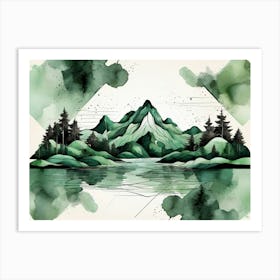 Landscape With Trees And Mountains Art Print