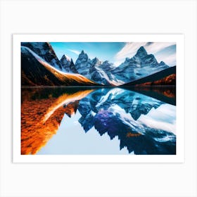 Mountain Peaks Reflected In A Lake Art Print