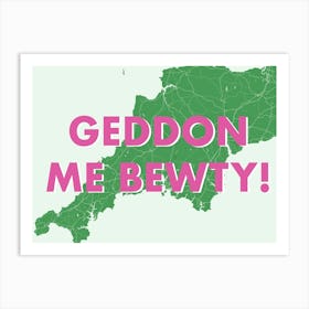 Geddon Me Bewty Cornwall Green Map Art Print