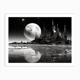 Interstellar Voyage Abstract Black And White 3 Art Print