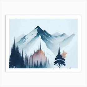 Mountain And Forest In Minimalist Watercolor Horizontal Composition 13 Art Print