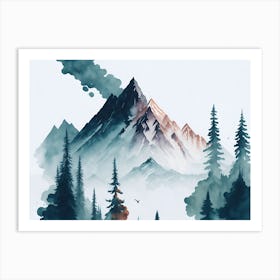 Mountain And Forest In Minimalist Watercolor Horizontal Composition 257 Art Print