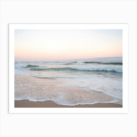 Pastel colors at sunrise. At the beach at Praia da Adraga in Portugal - pink and blue nature and travel photography by Christa Stroo Art Print