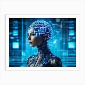 A Cybernetic Womans Head Abstractly Adorned With A Mesmerizing Grid Pattern Symbolizing Innovation (4) Art Print