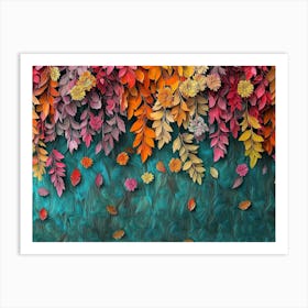 Vibrant 3d Seamless Hanging Branches, Colorful Flowers and Falling Leaves Art Print