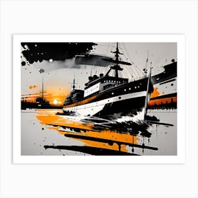 Ship At Sunset Art Print