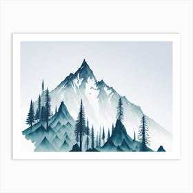 Mountain And Forest In Minimalist Watercolor Horizontal Composition 331 Art Print